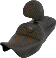 Saddlemen Dragon Scale Stitch RoadSofa™ Seat for 2008-2025 Harley-Davidson Black Orange 2-Up Seat Saddlehyde™ #808-07B-208B3