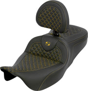 Saddlemen Dragon Scale Stitch RoadSofa™ Seat for 2008-2025 Harley-Davidson Black Gold 2-Up Seat Saddlehyde™ #808-07B-208B7