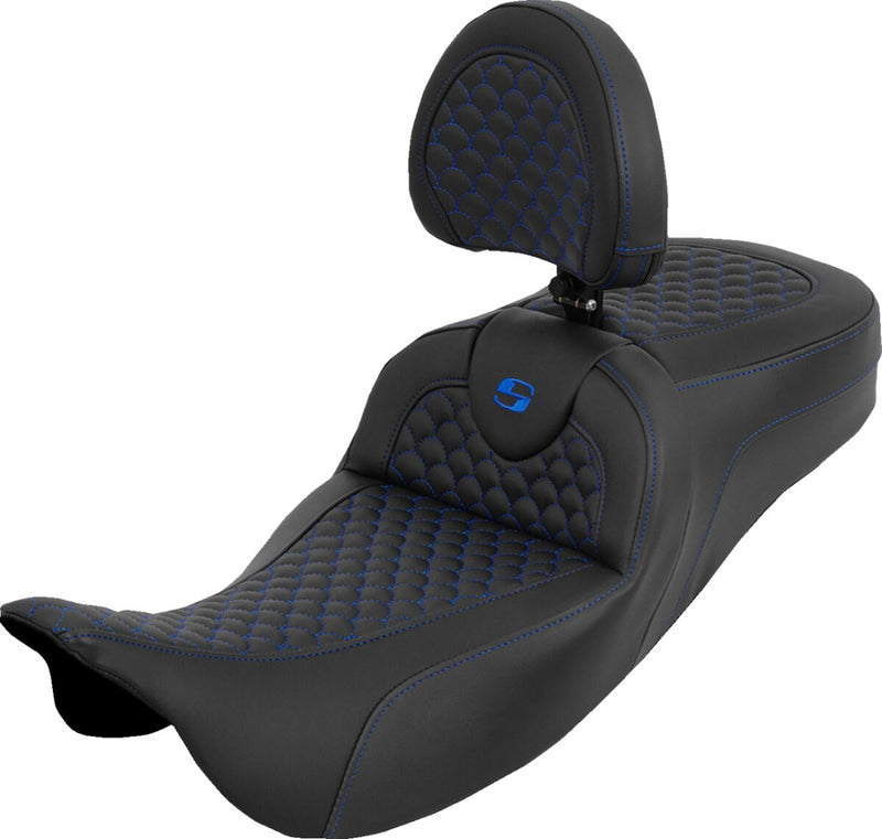 Saddlemen Dragon Scale Stitch RoadSofa™ Seat for 2008-2025 Harley-Davidson Black Blue 2-Up Seat Saddlehyde™ #808-07B-209B1