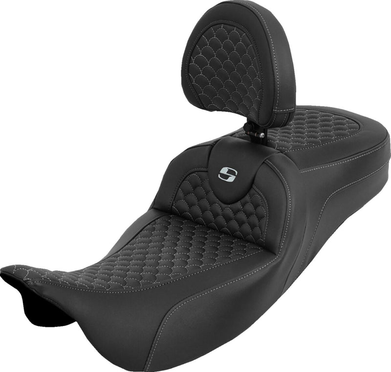 Saddlemen Dragon Scale Stitch RoadSofa™ Seat for 2008-2025 Harley-Davidson Black Silver 2-Up Seat Saddlehyde™ #808-07B-209B5