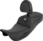 Saddlemen Dragon Scale Stitch RoadSofa™ Seat for 2008-2025 Harley-Davidson Black White 2-Up Seat Saddlehyde™ #808-07B-209B6