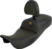 Saddlemen Dragon Scale Stitch RoadSofa™ Seat for 2008-2025 Harley-Davidson Black Gold 2-Up Seat Saddlehyde™ #808-07B-209B7