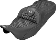 Saddlemen Extended Reach RoadSofa™ Seat for 2008-2025 Harley-Davidson Black White 2-Up Seat Saddlehyde™ #808-07B-19006
