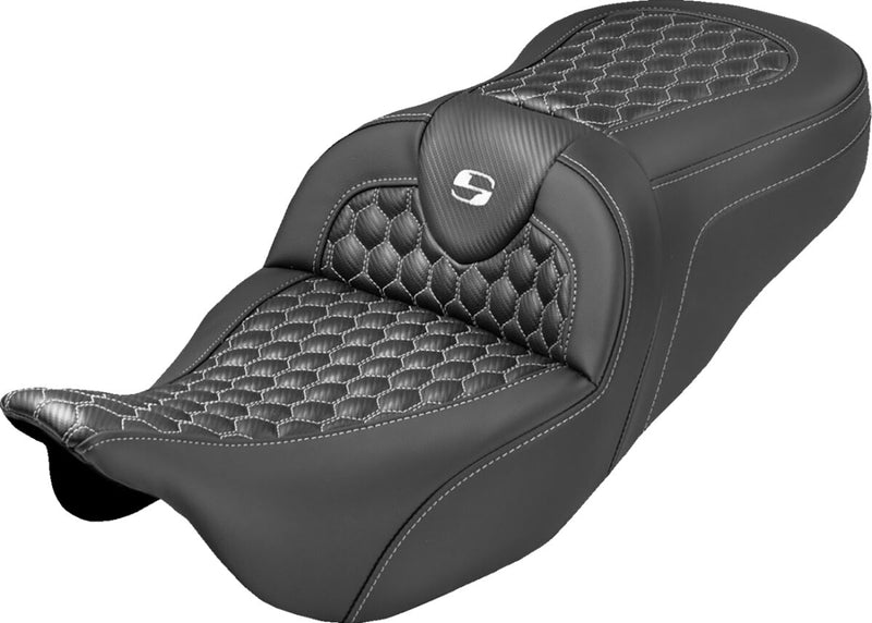 Saddlemen Extended Reach RoadSofa™ Seat for 2008-2025 Harley-Davidson Black White 2-Up Seat Saddlehyde™ #808-07B-19006