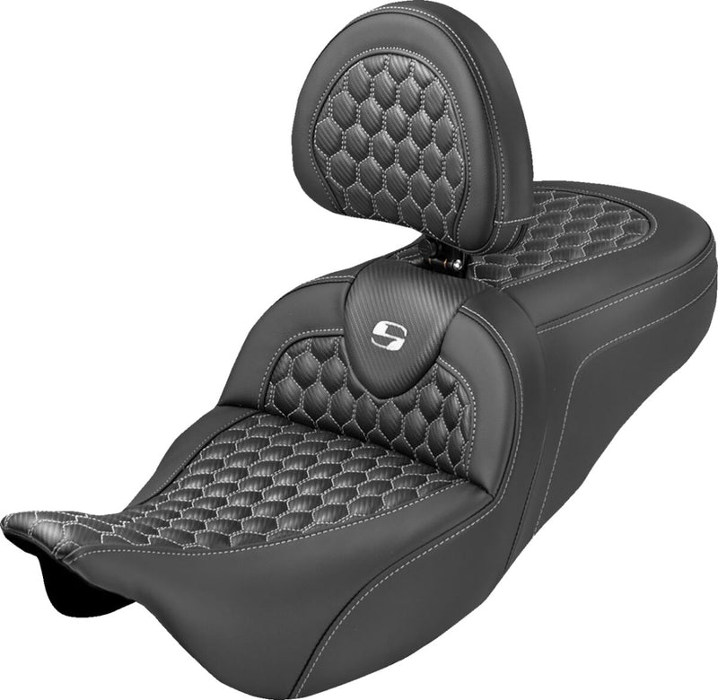 Saddlemen Extended Reach RoadSofa™ Seat for 2008-2025 Harley-Davidson Black White 2-Up Seat Saddlehyde™ #808-07B-190B6