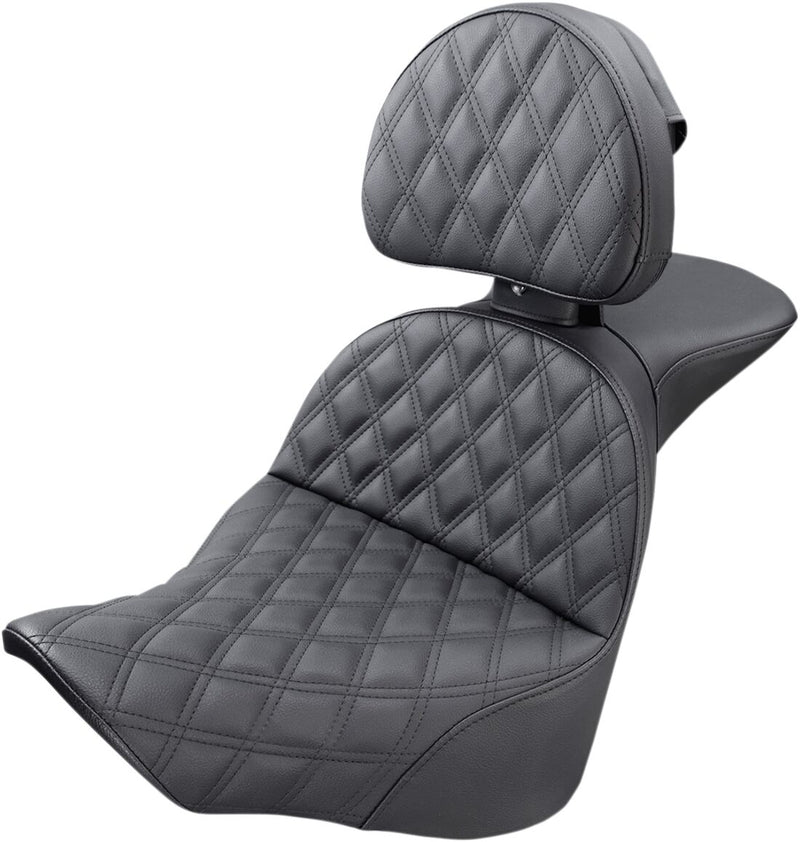 Saddlemen Black Explorer Lattice Stitch Seat w/Driver Backrest for 2018,2023-2026 Harley-Davidson Softail Motorcycles