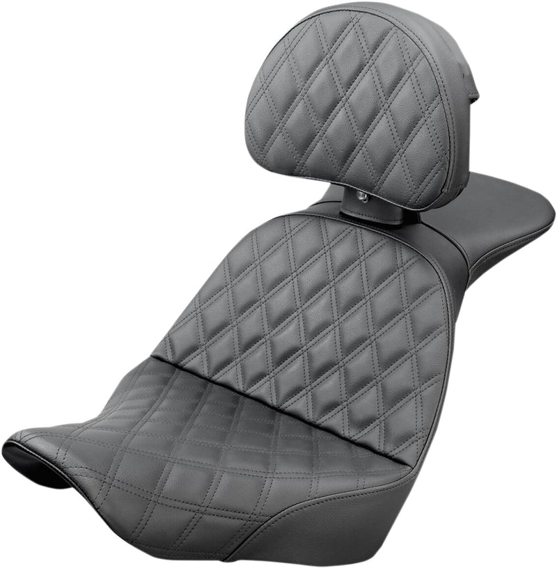 Saddlemen Black Explorer Lattice Stitch Touring Seat w/Driver Backrest for 2018-2026 Harley-Davidson Softail Motorcycles