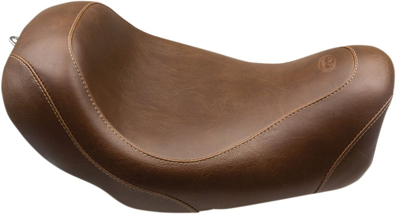 Mustang Wide Tripper Smooth Solo Seat in Brown For 2014-2017 Dyna Fat Bob Models