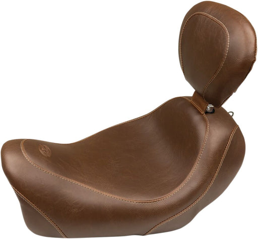 Mustang Seats Brown Wide Tripper Smooth Solo Seat w/Drivers Backrest for 2014-2017 Harley-Davidson Dyna Fat Bob - FXDF Motorcycles