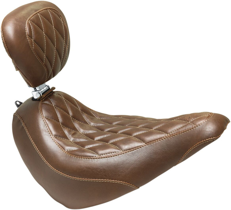 Mustang Seats Brown Wide Tripper Diamond Stitch Seat w/Drivers Backrest for 2018-2021 Harley-Davidson Softail Slim - FLSL and 2023-2024 Harley-Davidson Softail Standard - FXST Motorcycles #83052