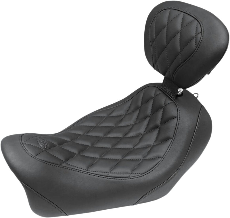 Mustang Seats Wide Tripper Solo Seat w/Drivers Backrest for 2014-2017 Harley-Davidson Dyna Fat Bob - FXDF Motorcycles