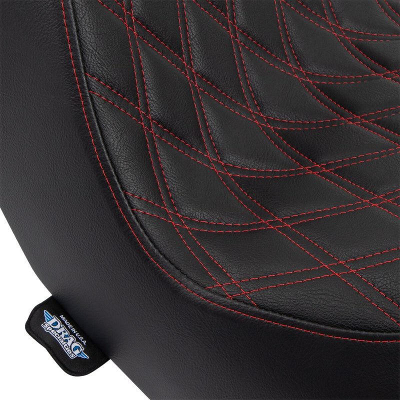 Drag Specialties Seats Predator III Seat Black 2-Up Seat Vinyl Black| Red #0802-1492