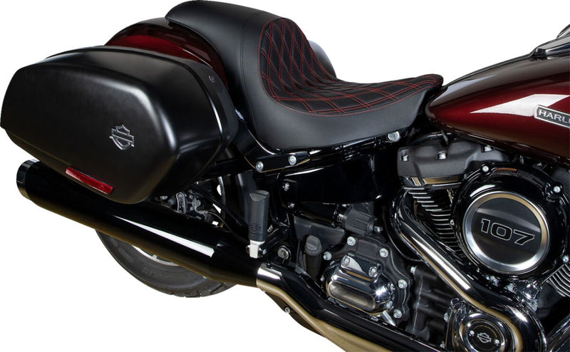 Drag Specialties Seats Predator Seat Black Leather Vinyl Black| Red #0802-1519