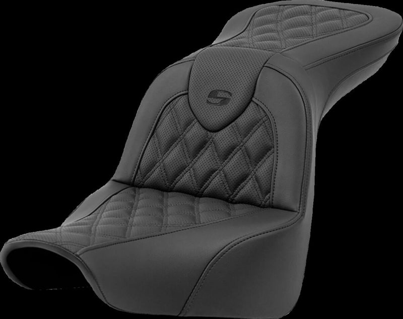 Saddlemen Roadsofa™ Lattice Stitch Seat - Leather /  Saddlehyde™, Each, One-Piece - Black for Harley-Davidson Softail & FXR 2018-2026