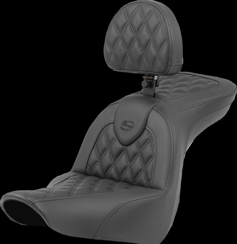 Saddlemen Roadsofa™ Lattice Stitch Seat - One-Piece, Leather /  Saddlehyde™, Each - Black for Harley-Davidson Softail & FXR 2018-2026