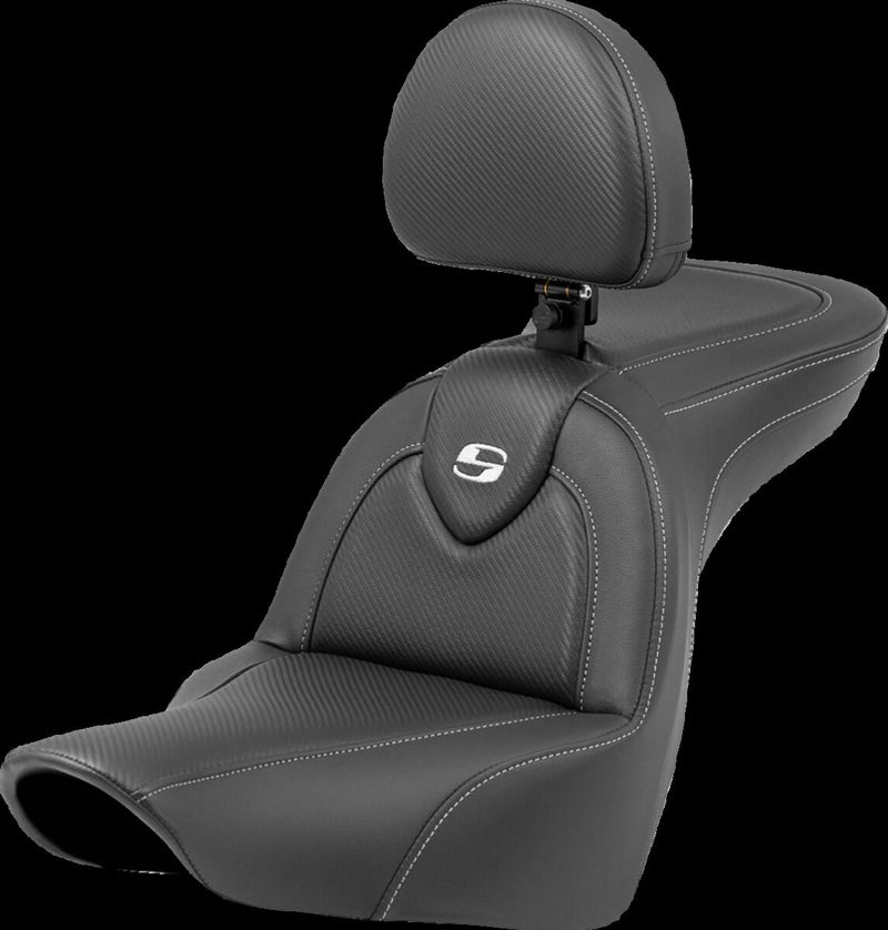 Saddlemen Roadsofa™ Carbon Fiber Seat - Saddlehyde™, 2-Up Seat, Each - Black for Harley-Davidson Softail & FXR 2018-2026