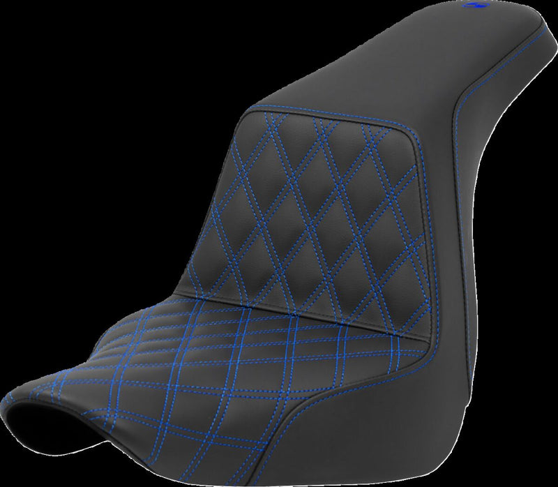 Saddlemen Lattice Stitch Step-up Seat - Saddlehyde™, Each, 2-Up Seat - Black / Blue for Harley-Davidson Softail & FXR 2018-2026