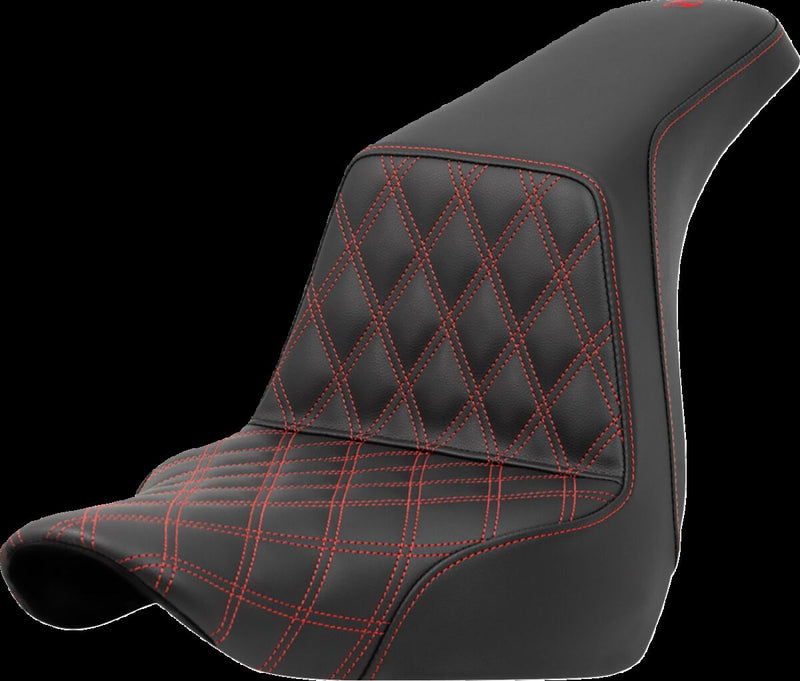 Saddlemen Lattice Stitch Step-up Seat - Each, Saddlehyde™, 2-Up Seat - Black / Red for Harley-Davidson Softail & FXR 2018-2026