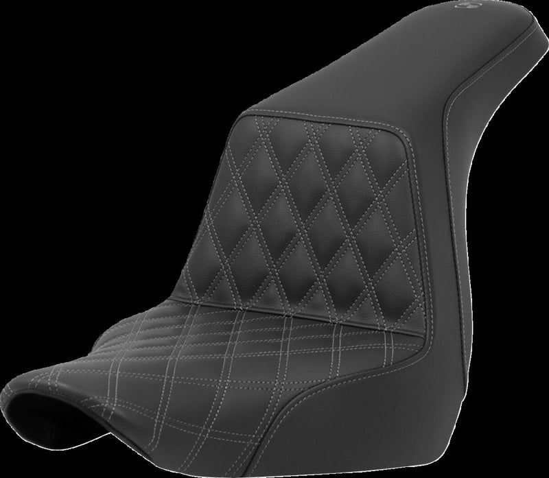 Saddlemen Lattice Stitch Step-up Seat - Saddlehyde™, 2-Up Seat, Each - Black / Gray for Harley-Davidson Softail & FXR 2018-2026