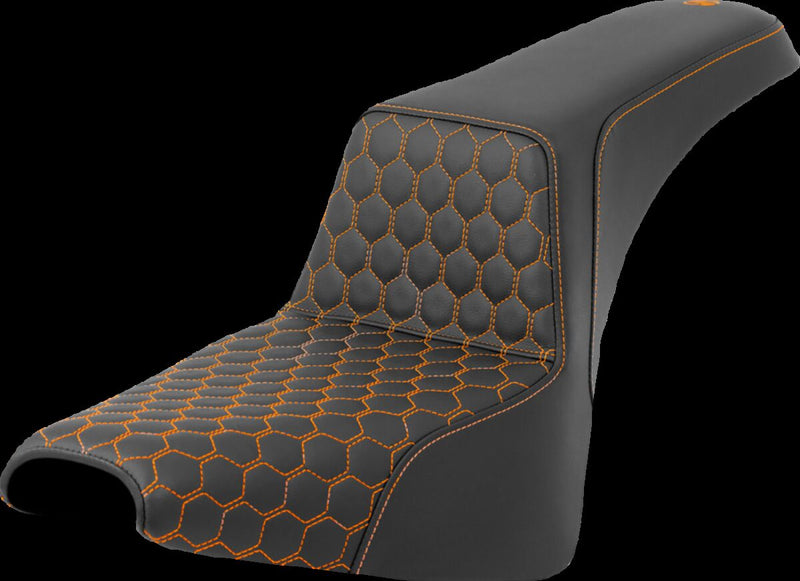 Saddlemen Honeycomb Step-up Seat - Saddlehyde™, 2-Up Seat, Each - Black / Orange for Harley-Davidson Softail 2018-2026