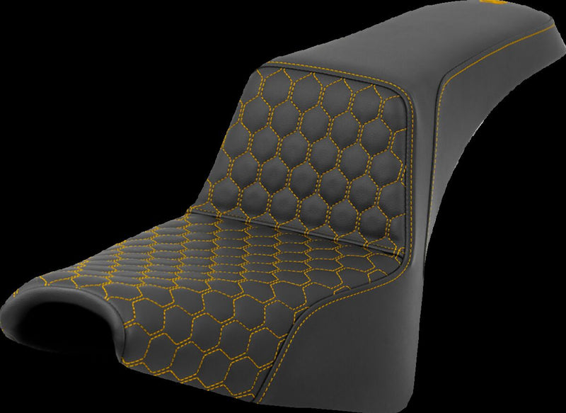 Saddlemen Honeycomb Step-up Seat - 2-Up Seat, Each, Saddlehyde™ - Black / Gold for Harley-Davidson Softail 2018-2026
