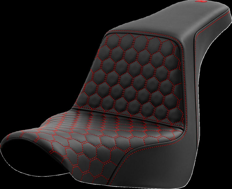 Saddlemen Honeycomb Step-up Seat - Each, Saddlehyde™, 2-Up Seat - Black / Red for Harley-Davidson Softail & FXR 2018-2026
