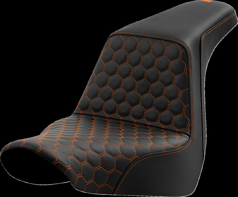 Saddlemen Honeycomb Step-up Seat - Saddlehyde™, 2-Up Seat, Each - Black / Orange for Harley-Davidson Softail & FXR 2018-2026