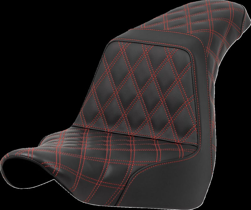 Saddlemen Lattice Stitch Step-up Seat - Each, 2-Up Seat, Saddlehyde™ - Black / Red for Harley-Davidson Softail & FXR 2018-2026