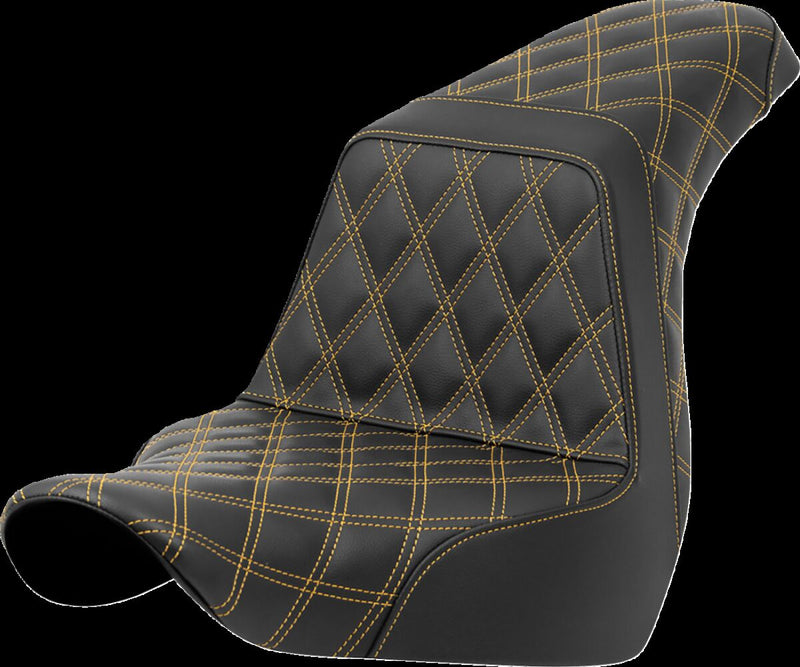 Saddlemen Lattice Stitch Step-up Seat - Each, Saddlehyde™, 2-Up Seat - Black / Gold for Harley-Davidson Softail & FXR 2018-2026