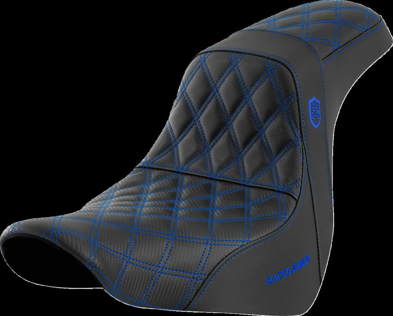 Saddlemen Pro Series SDC Performance Grip Seat - Saddlehyde™, 2-Up Seat, Each - Black / Blue for Harley-Davidson Softail & FXR 2018-2026