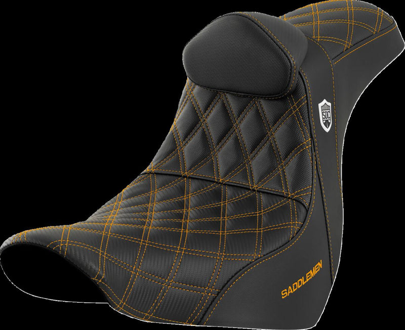 Saddlemen Pro Series SDC Performance Grip Seat - Each, 2-Up Seat, Saddlehyde™ - Black / Gold for Harley-Davidson Softail & FXR 2018-2026