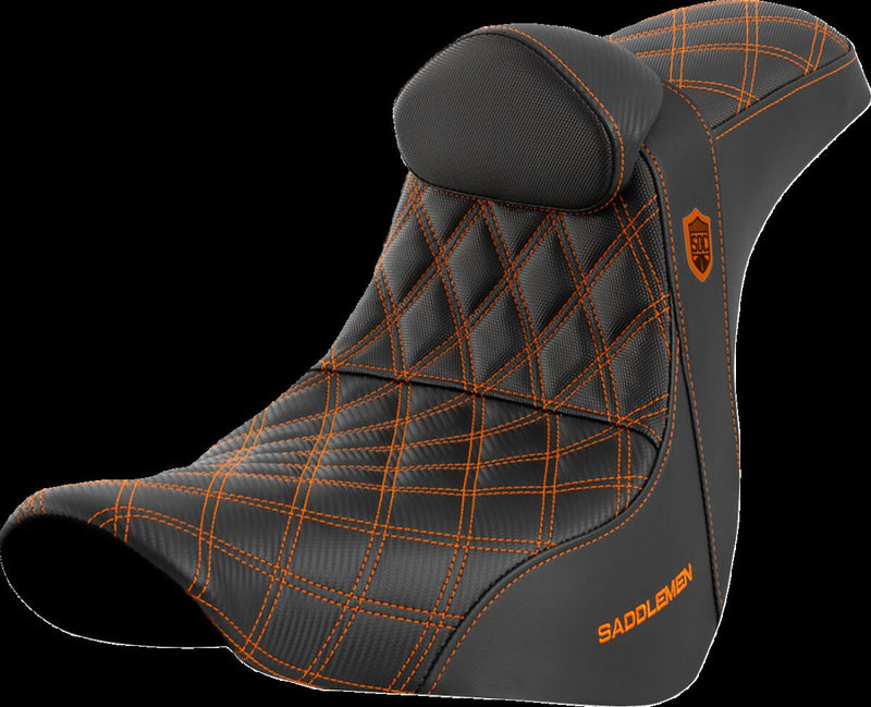 Saddlemen Pro Series SDC Performance Grip Seat - Saddlehyde™, 2-Up Seat, Each - Black / Orange for Harley-Davidson Softail & FXR 2018-2026