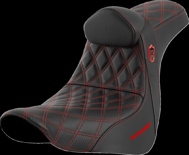 Saddlemen Pro Series SDC Performance Grip Seat - Saddlehyde™, 2-Up Seat, Each - Black / Red for Harley-Davidson Softail & FXR 2018-2026