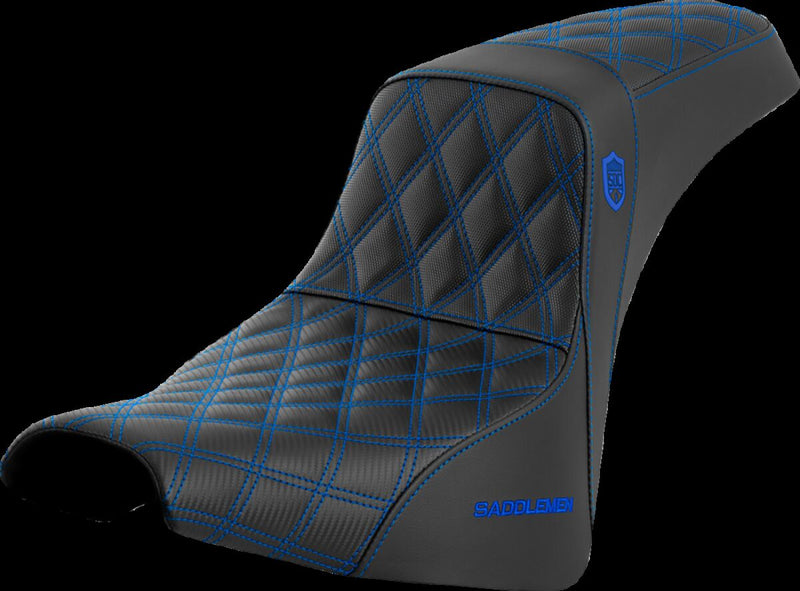 Saddlemen Pro Series SDC Performance Grip Seat - Each, 2-Up Seat, Saddlehyde™ - Black / Blue for Harley-Davidson Softail 2018-2026