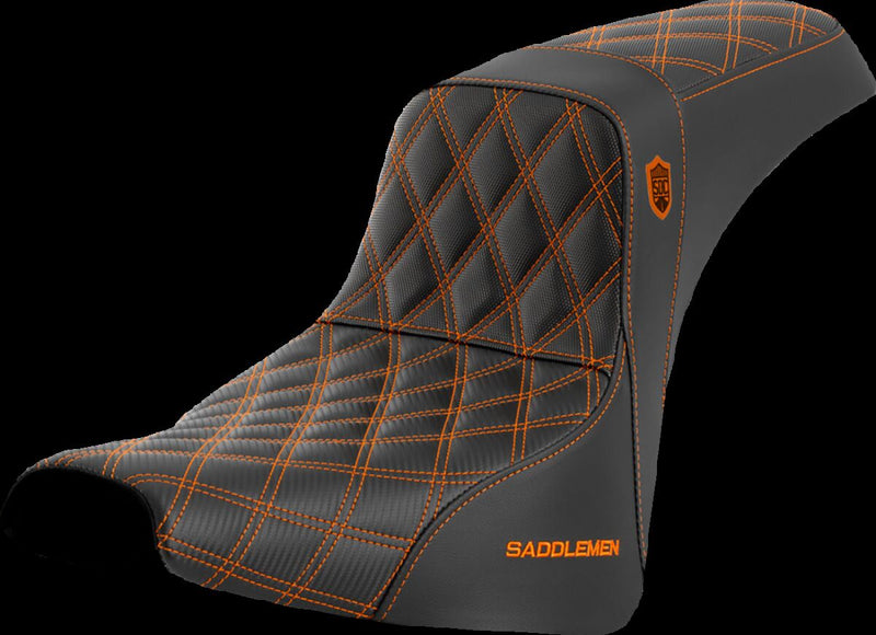 Saddlemen Pro Series SDC Performance Grip Seat - 2-Up Seat, Saddlehyde™, Each - Black / Orange for Harley-Davidson Softail 2018-2026