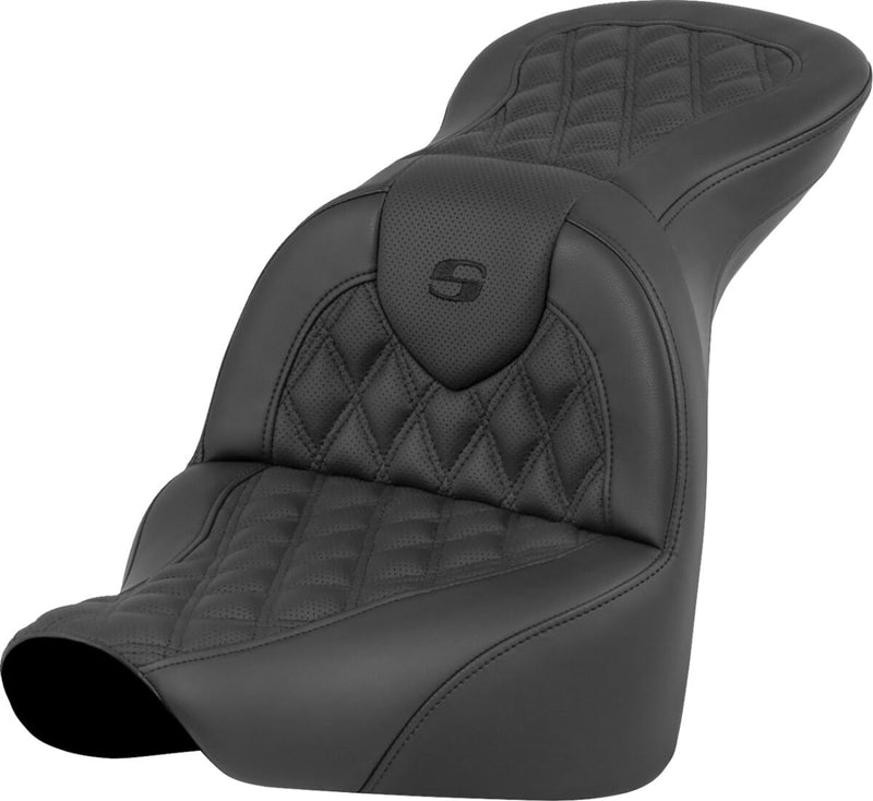 Saddlemen Roadsofa™ Seat - Leather /  Saddlehyde™, 2-Up Seat, Each - Black for Harley-Davidson Softail 2018-2026