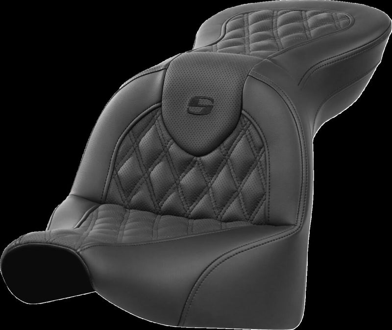 Saddlemen Roadsofa™ Standard Reach Seat - Leather /  Saddlehyde™, 2-Up Seat - Black for Harley-Davidson Softail 2018-2020