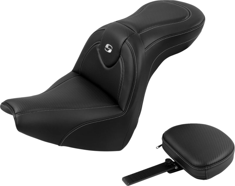 Saddlemen Roadsofa™ Standard Reach Seat - 2-Up Seat, Leather /  Saddlehyde™ - Black for Harley-Davidson Softail 2018-2020