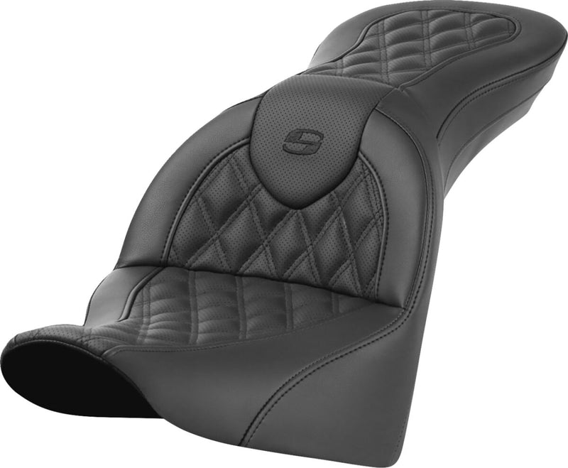 Saddlemen Roadsofa™ Lattice Stitch Seat - Each, 2-Up Seat, Leather /  Saddlehyde™ - Black for Harley-Davidson Softail & Dyna 2018-2026