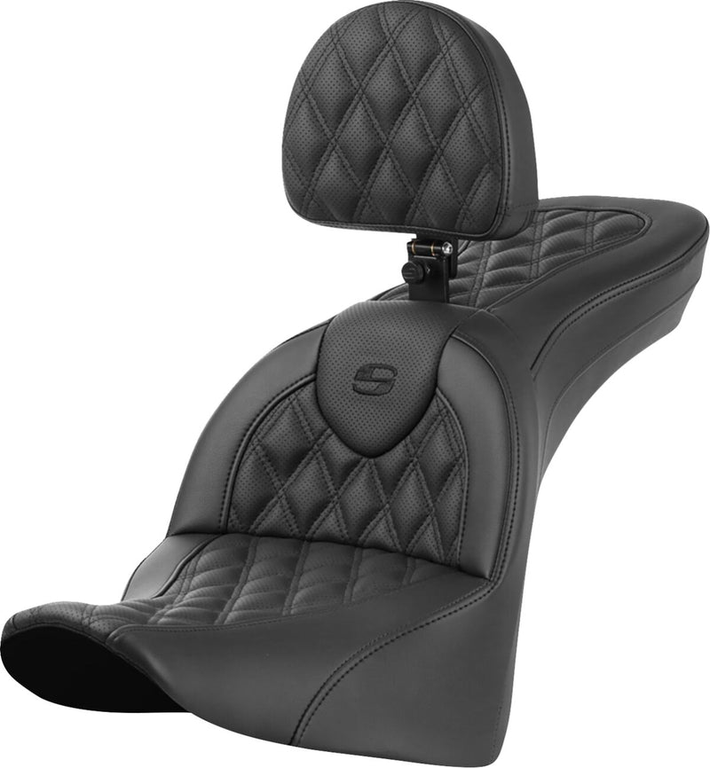 Saddlemen Roadsofa™ Lattice Stitch Seat - Each, 2-Up Seat, Leather /  Saddlehyde™ - Black for Harley-Davidson Softail & Dyna 2018-2026