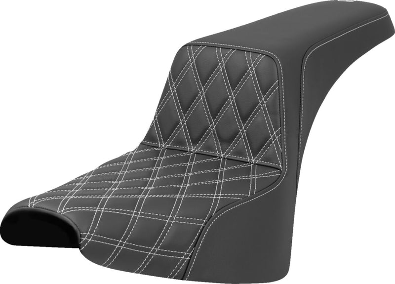 Saddlemen Lattice Stitch Step-up Seat - Each, 2-Up Seat, Saddlehyde™ - Black / White for Harley-Davidson Softail 2018-2023