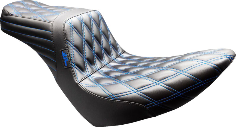Le Pera Tailwhip Seat for 2018-2025 Harley-Davidson Black Blue 2-Up Seat BikerTec #LYR-580DD-BE01