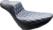 Le Pera Tailwhip Daddy Long Legs Seat for 2018-2025 Harley-Davidson Black Blue 2-Up Seat BikerTec #LYR-580DLDD-BE01