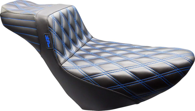 Le Pera Tailwhip Daddy Long Legs Seat for 2018-2025 Harley-Davidson Black Blue 2-Up Seat BikerTec #LYR-580DLDD-BE01