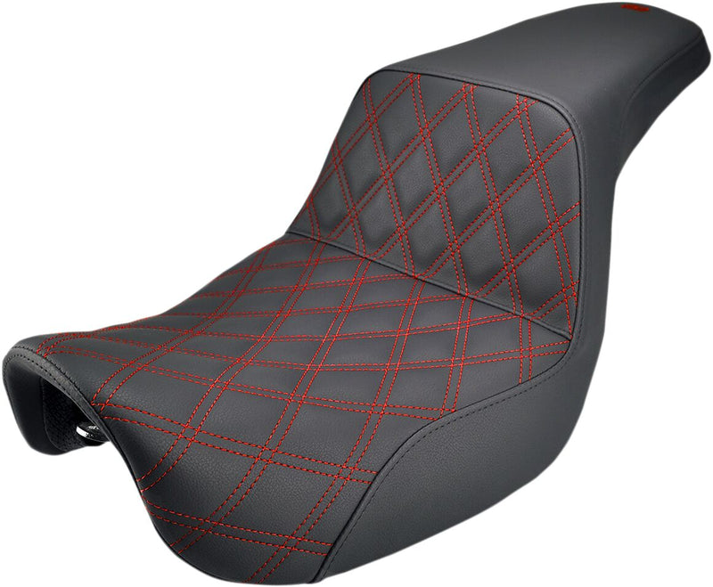 Saddlemen Black Step-Up Latice Stitch Seat w/Red Stitching for 2006-2017 Harley-Davidson Dyna Motorcycles