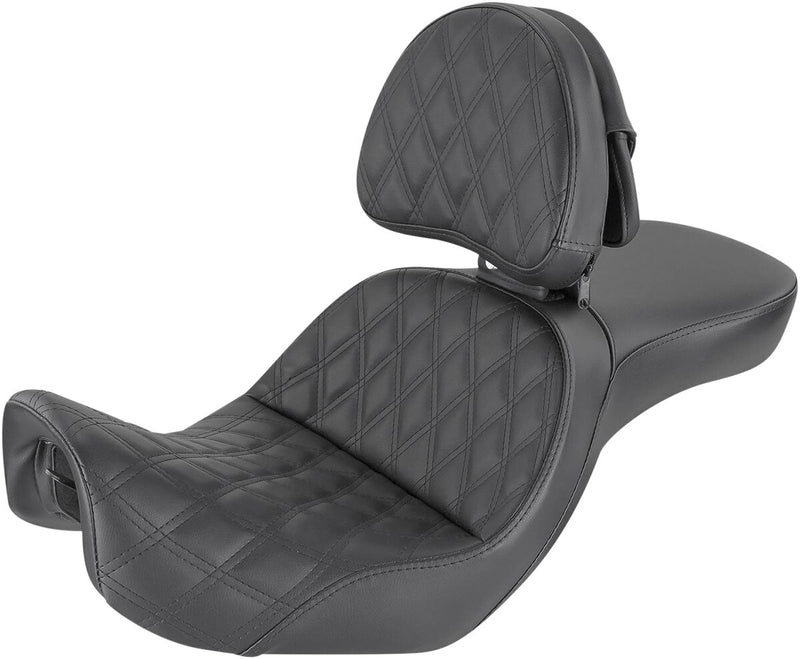 Saddlemen Black Explorer Lattice-Stitch Touring Seat w/Driver Backrest for 2006-2017 Harley-Davidson Dyna Motorcycles