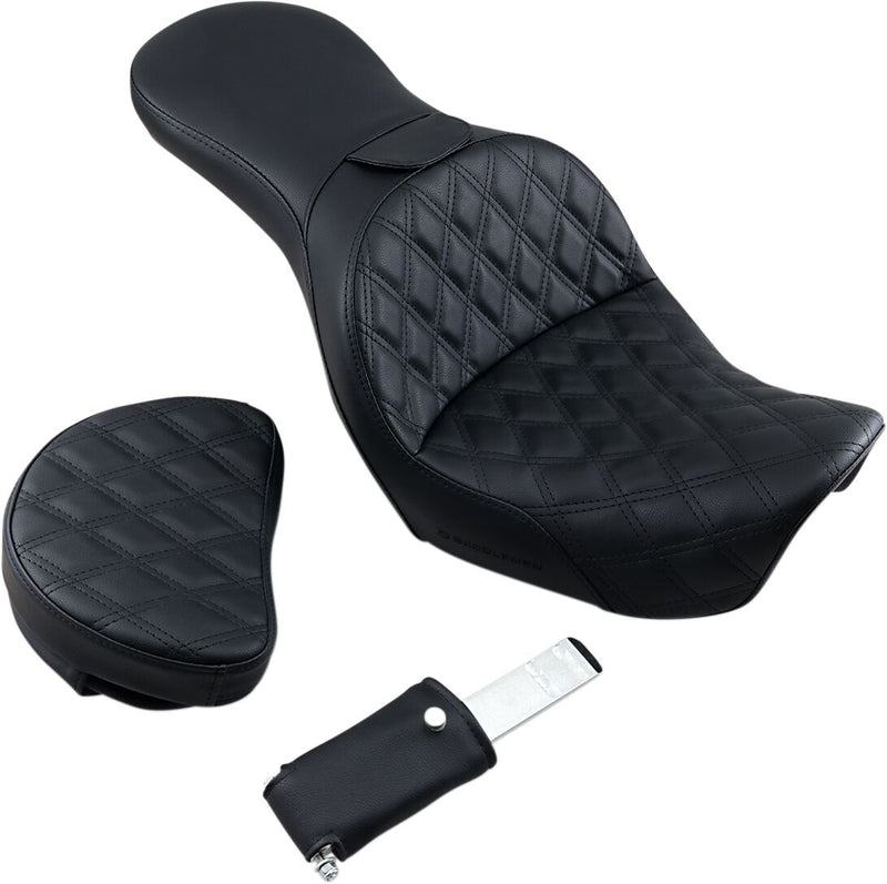 Saddlemen Black Explorer Lattice-Stitch Touring Seat w/Driver Backrest for 2006-2017 Harley-Davidson Dyna Motorcycles #806-04-030LS