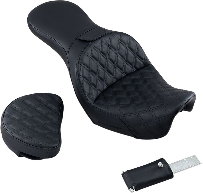Saddlemen Black Explorer Lattice-Stitch Touring Seat w/Driver Backrest for 2006-2017 Harley-Davidson Dyna Motorcycles #806-04-030LS