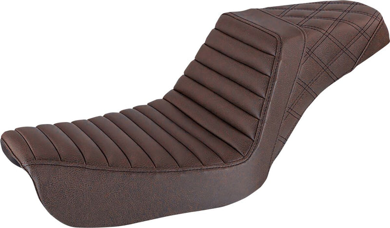 Saddlemen Brown Tuck N Roll Step Up Seat w/Rear Lattice Stitch for 2004-2005 Harley-Davidson Dyna Low Rider and 2004-2005 Harley-Davidson Dyna Super Glide Motorcycles