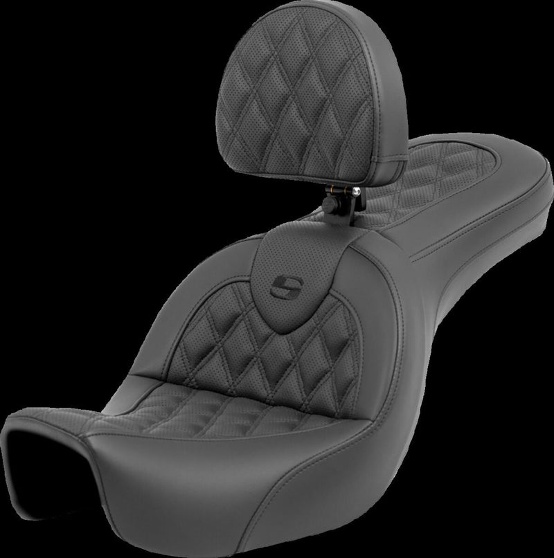 Saddlemen Roadsofa™ Lattice Stitch Seat - One-Piece, Leather /  Saddlehyde™, Each - Black for Harley-Davidson Dyna 2006-2017